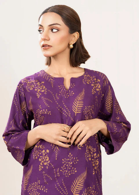 Floral Leaf Print Stitched 2Pcs