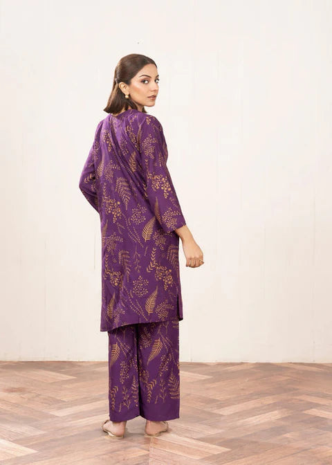 Floral Leaf Print Stitched 2Pcs