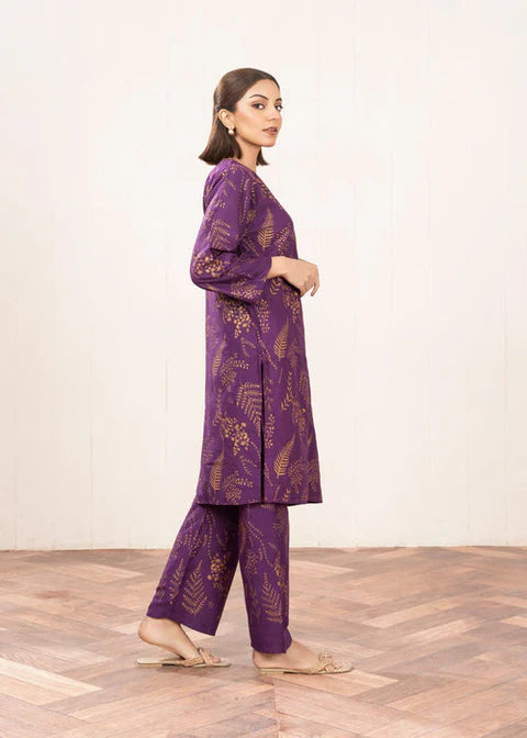 Floral Leaf Print Stitched 2Pcs