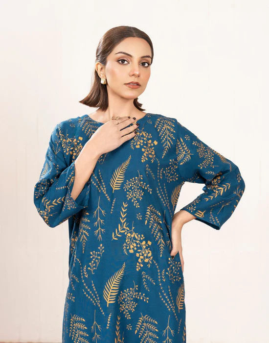 Floral Leaf Print Stitched 2Pcs