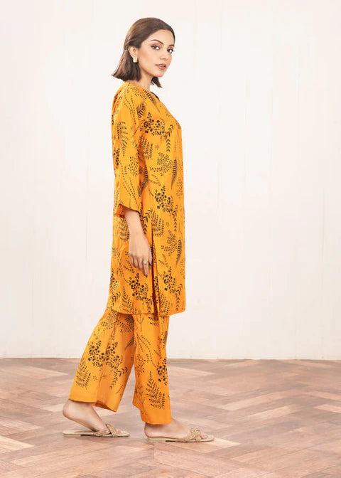 Floral Leaf Print Stitched 2Pcs