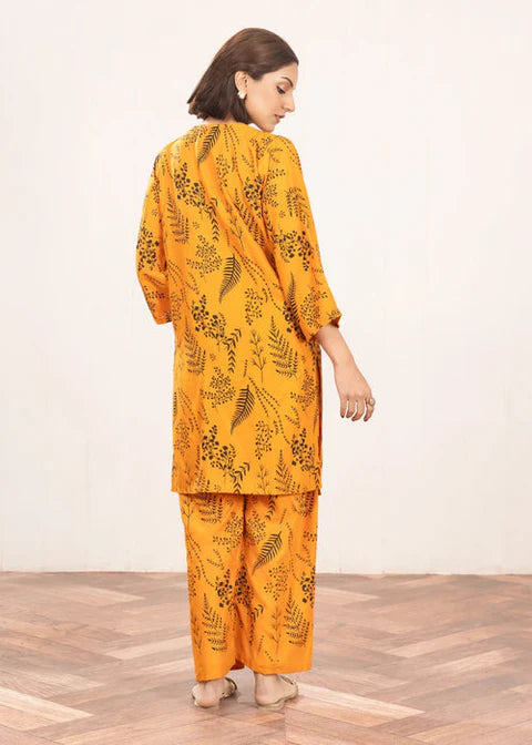 Floral Leaf Print Stitched 2Pcs