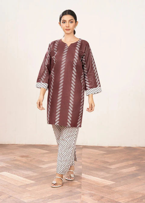 Contrast Lining Print Stitched 2Pcs