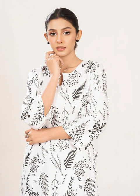 Floral Leaf Print Stitched 2Pcs