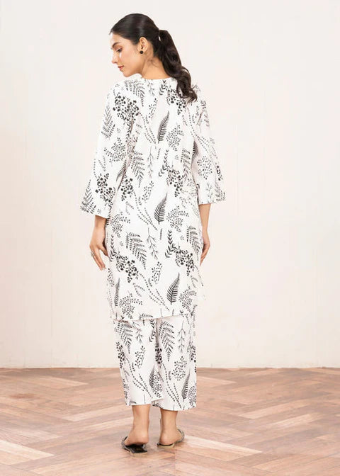 Floral Leaf Print Stitched 2Pcs