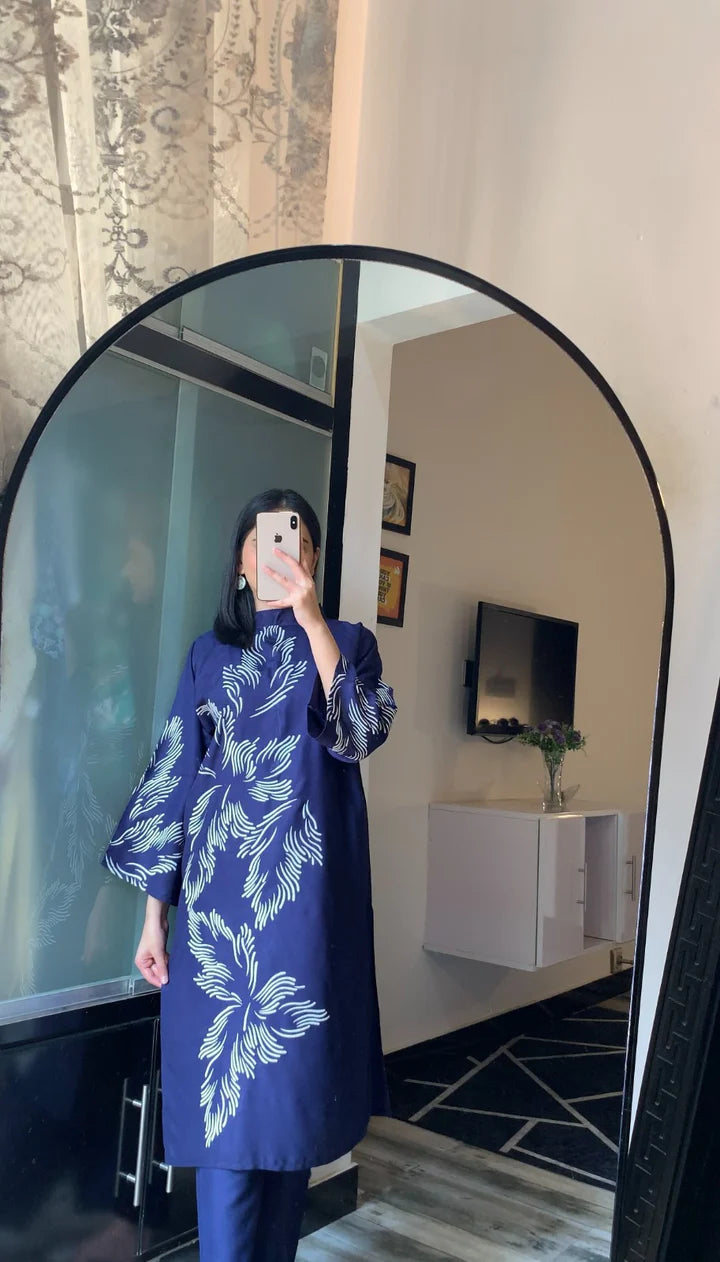 Elegant Black Print Stitched 2Pcs