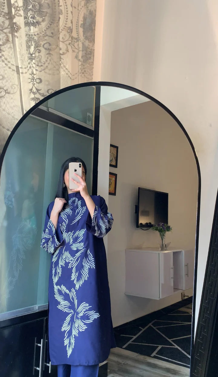 Elegant Black Print Stitched 2Pcs