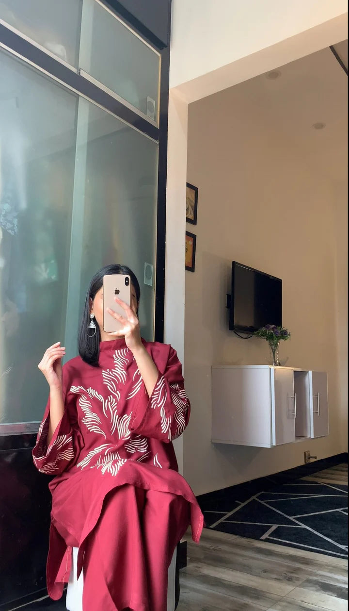 Elegant Black Print Stitched 2Pcs