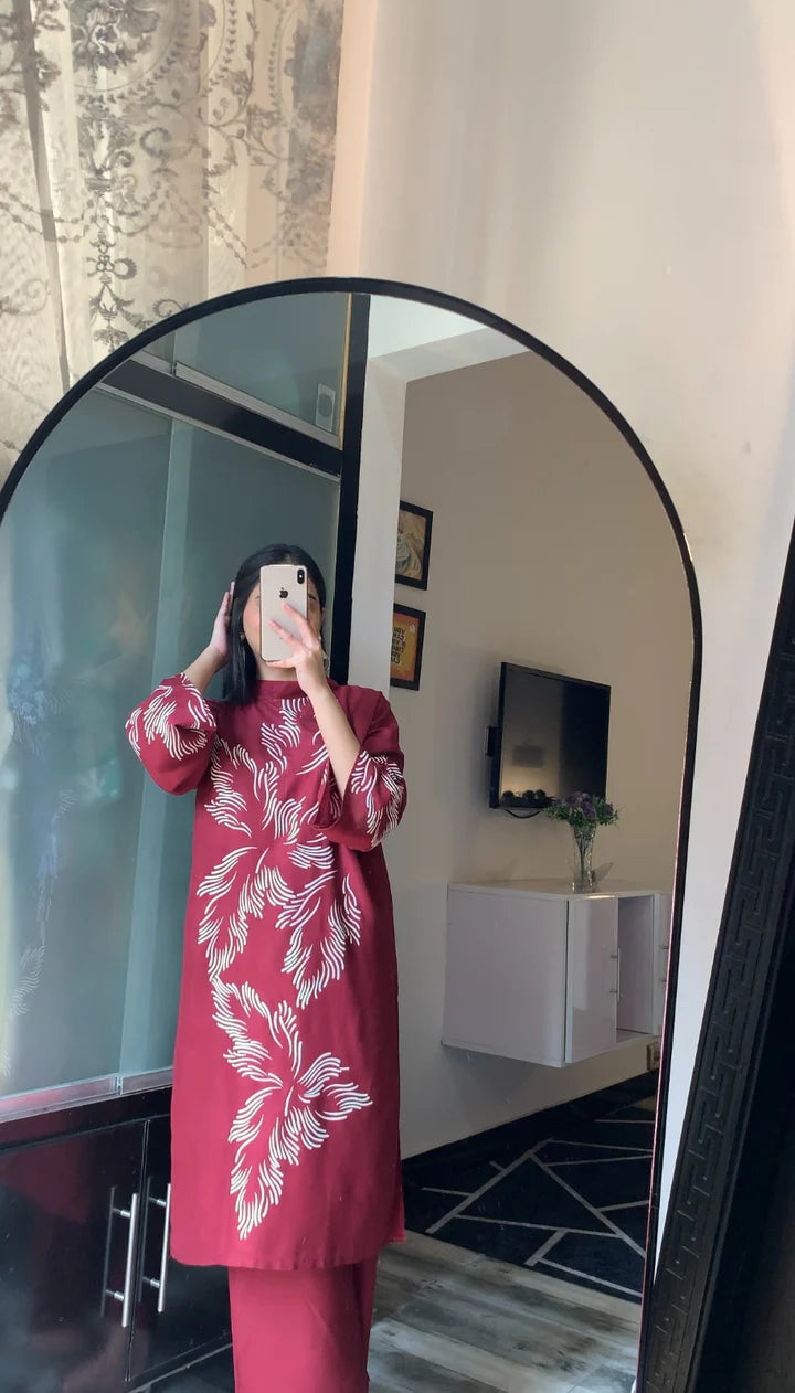 Elegant Black Print Stitched 2Pcs