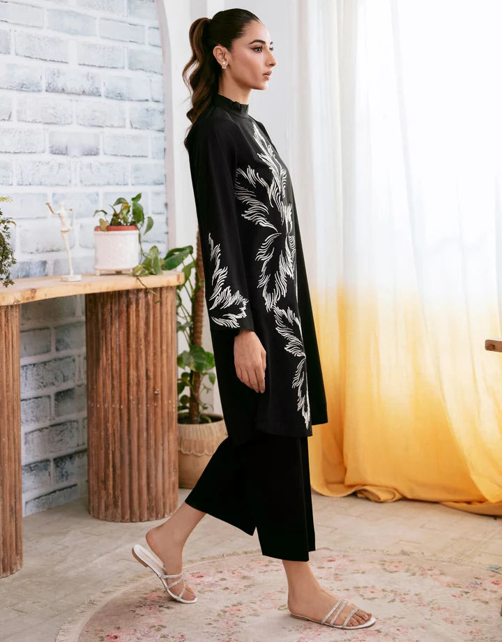 Elegant Black Print Stitched 2Pcs