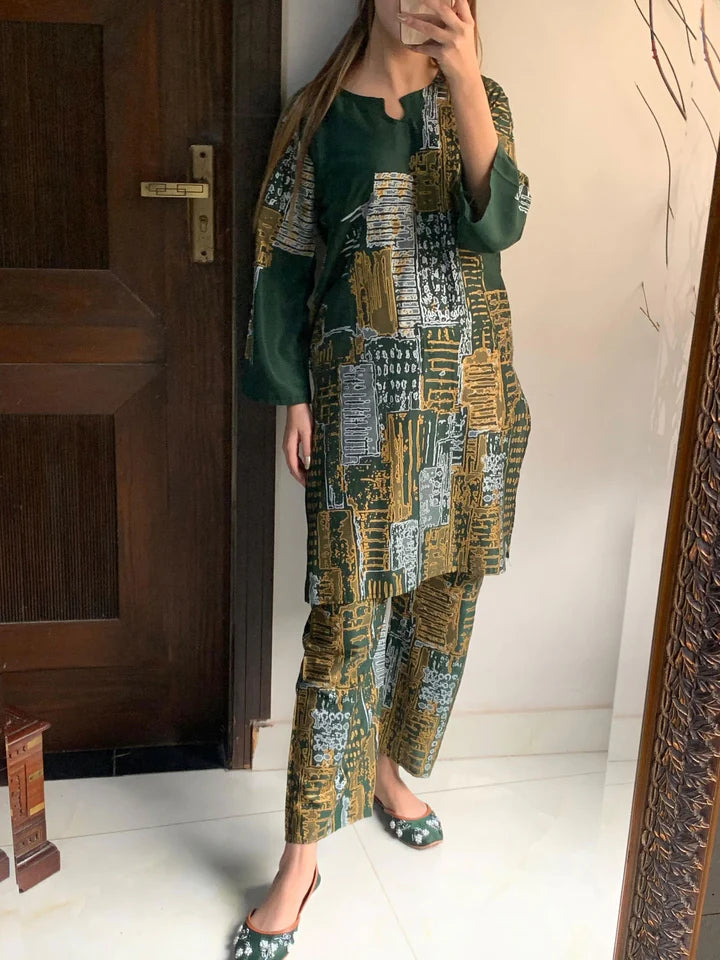 Mountain Print Stitched 2Pcs