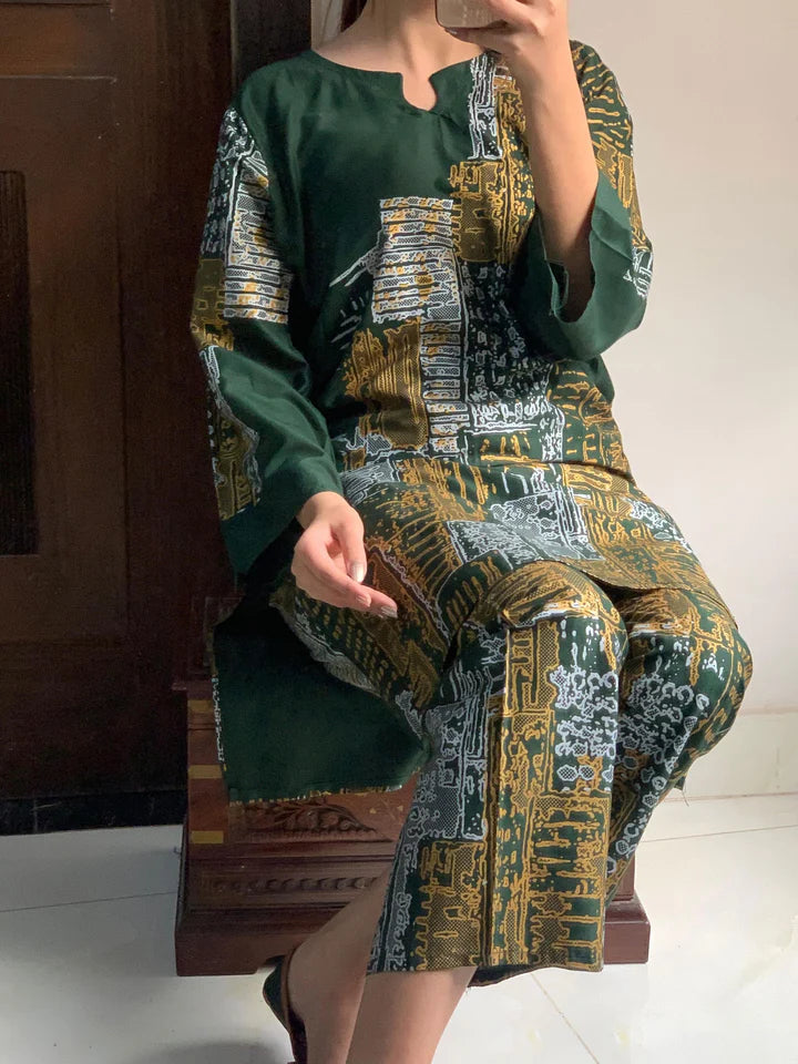 Mountain Print Stitched 2Pcs