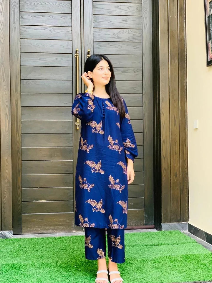 Sparrow Print Stitched 2Pcs